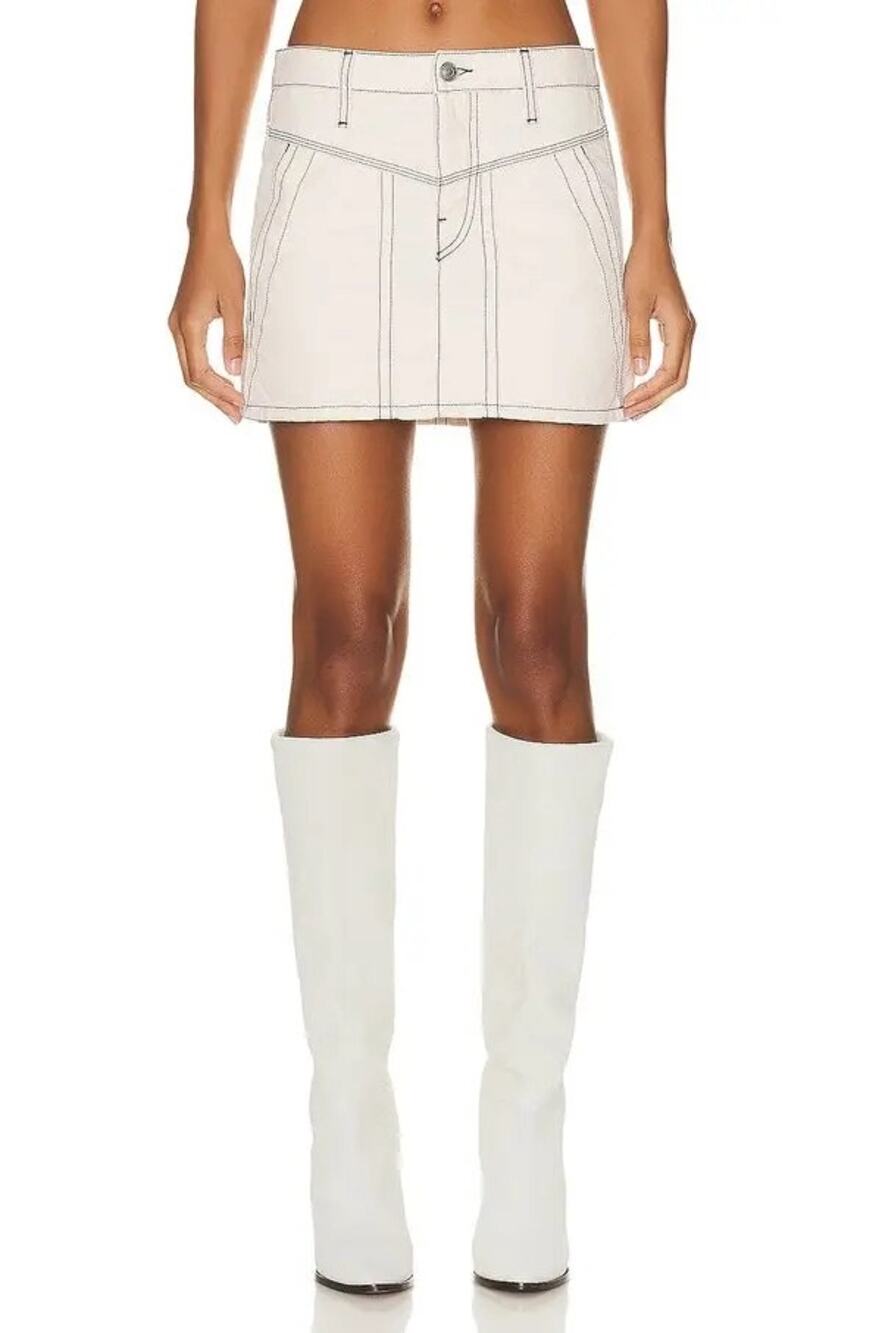 Isabel Marant Etoile Ecru White Dilda Stitched Denim Jean Mini Skirt Size M